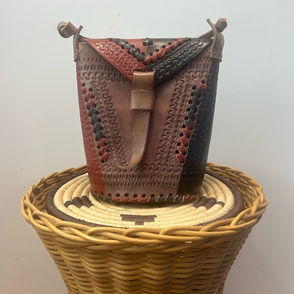 African Artisan Leather Crossbody Bag - Red and Black